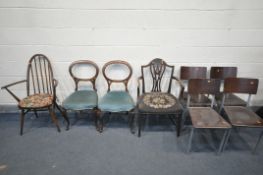 A SELECTION OF VARIOUS CHAIRS, to include an Ercol quacker back chair, two Victorian walnut