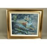 ROLF HARRIS (AUSTRALIA 1930) 'LEOPARD RECLINING AT DUSK' a signed limited edition print on canvas,