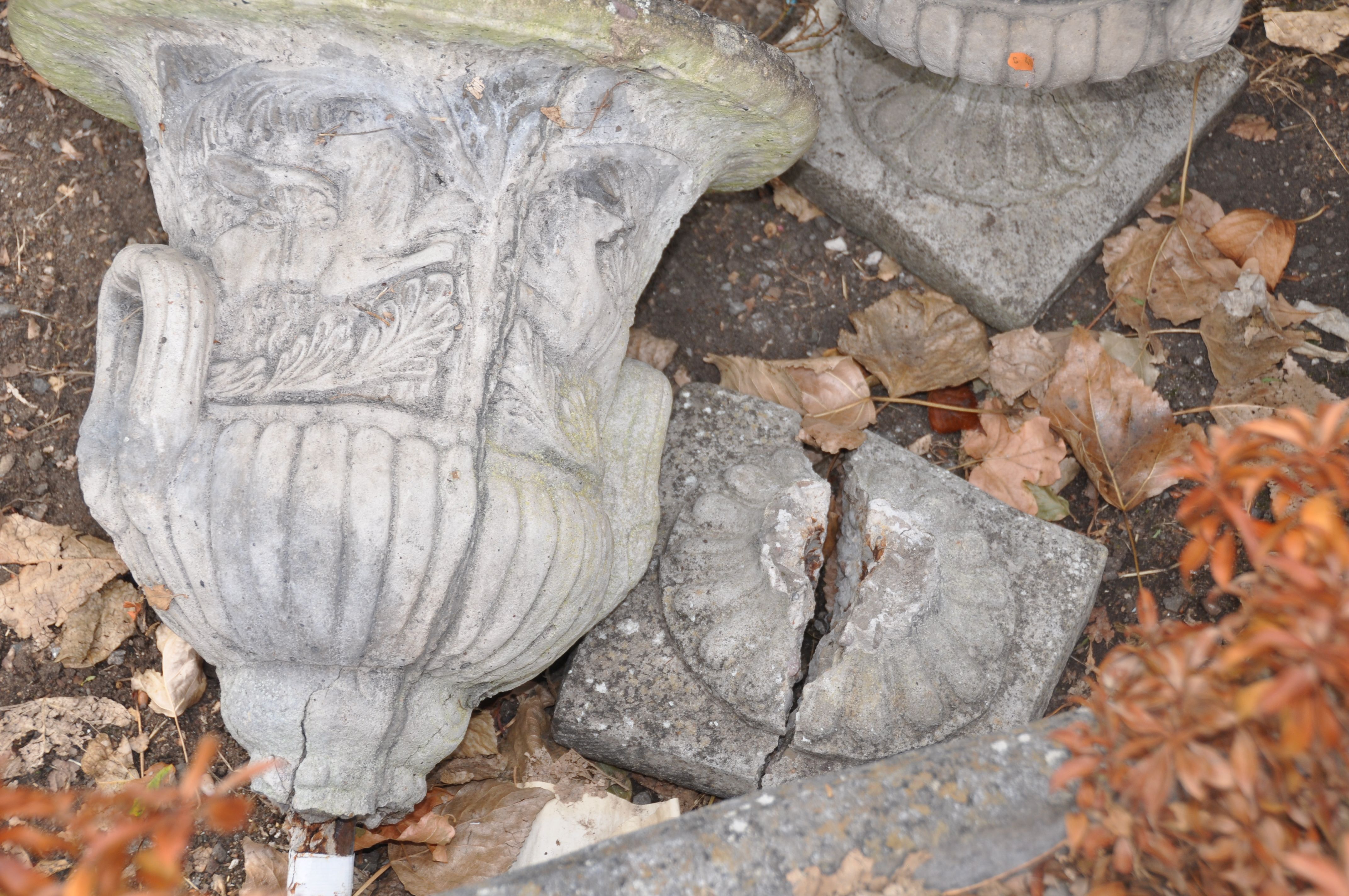 A PAIR OF MODRN COMPOSITE CAMPAGNA URNS with mythical creature detail to bowls height 48cm ( one - Image 6 of 8