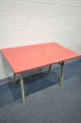 A MID CENTURY PAINTED AND FORMICA TOP DINING TABLE, length 122cm x depth 76cm x height 78cm