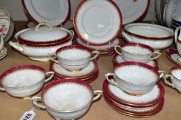 A THIRTY SIX PIECE PARAGON DINNER SERVICE, pattern number A3984, each piece having a maroon band