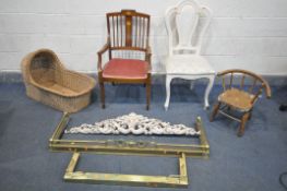 AN EDWARDIAN MAHOGANY AND ROSEWOOD OPEN ARMCHAIR, on front square tapered legs, a white painted