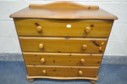 A PINE CHEST OF FOUR LONG DRAWERS, width 83cm x depth 38cm x height 84cm