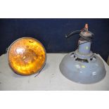 A VINTAGE BENJAMIN SAAFLUX LAMP (NO PLUG) along with another vintage lamp with orange glass (both