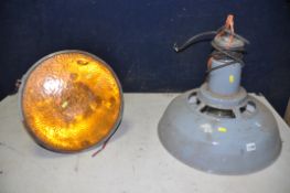 A VINTAGE BENJAMIN SAAFLUX LAMP (NO PLUG) along with another vintage lamp with orange glass (both