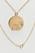 A 9CT YELLOW GOLD LOCKET AND CHAIN, the circular locket with scrolling engraved detail, hallmarked
