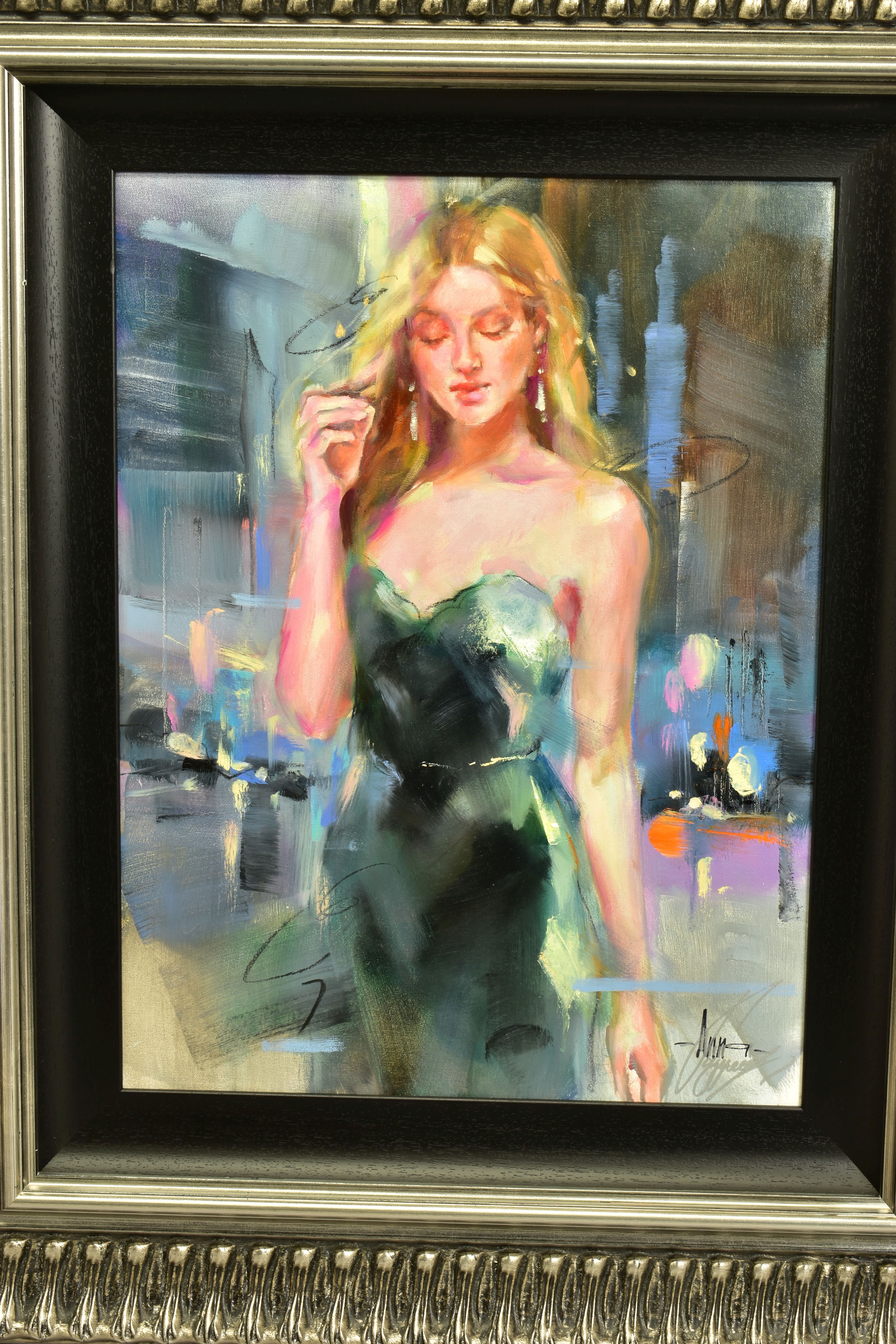 ANNA RAZUMOVSKAYA (RUSSIAN CONTEMPORARY) 'PERFECT EVENING', a three quarter length portrait of a - Image 2 of 7