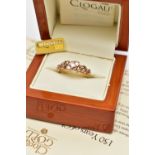A 18CT GOLD 'CLOGAU' THREE STONE DIAMOND RING, a limited edition Welsh gold tree of life ring,