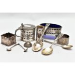 A SELECTION OF SILVERWARE, to include a late Victorian silver pepperette, hallmarked 'Thomas