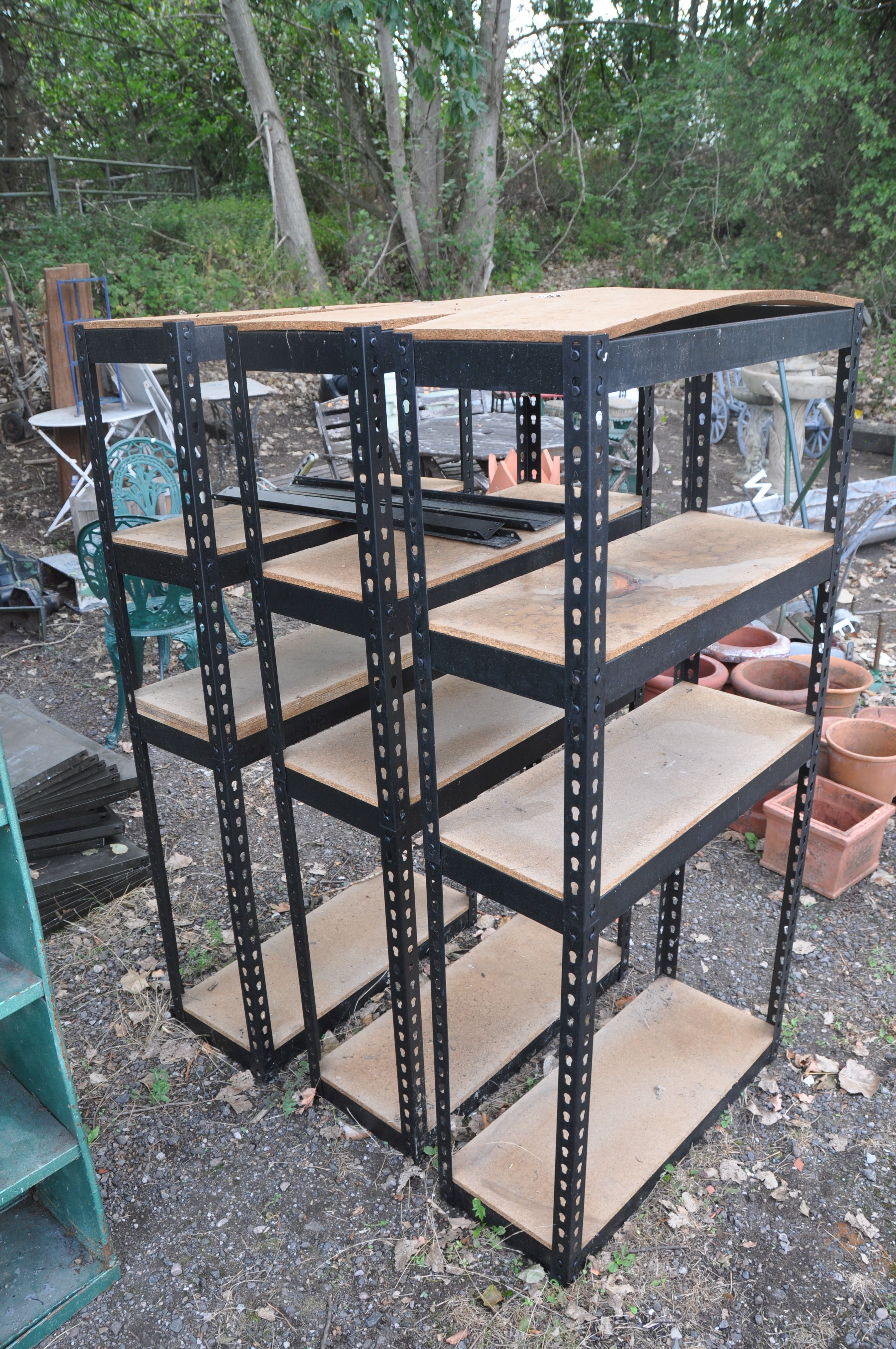 THREE 78CM WIDE BAYS OF METAL FRAMED SHELVING 153cm high with chip board shelves and six spare shelf - Image 2 of 4