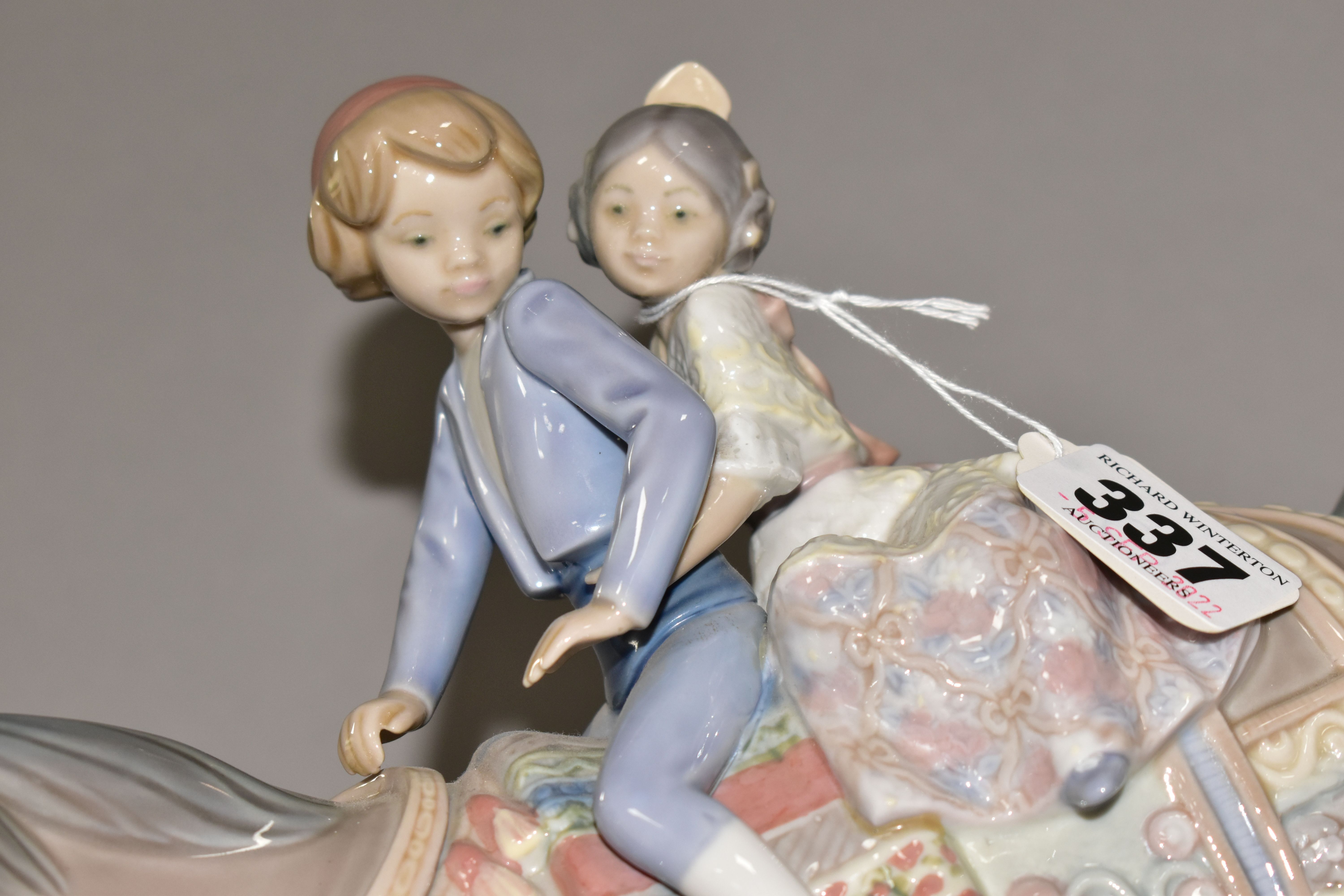 A LLADRO 'VALENCIAN CHILDREN' FIGURE GROUP, number 1489, depicting two children riding a horse, - Image 2 of 6