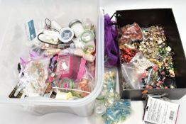A LARGE ASSORTMENT OF COSTUME JEWELLERY, MAINLY SEMI-PRECIOUS BEADS AND JEWELLERY MAKING SUPPLIES,