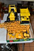 TWO TONKA TRUCKS AND ASSORTED VEHICLES, comprising a Tonka tipper truck and bulldozer, together with
