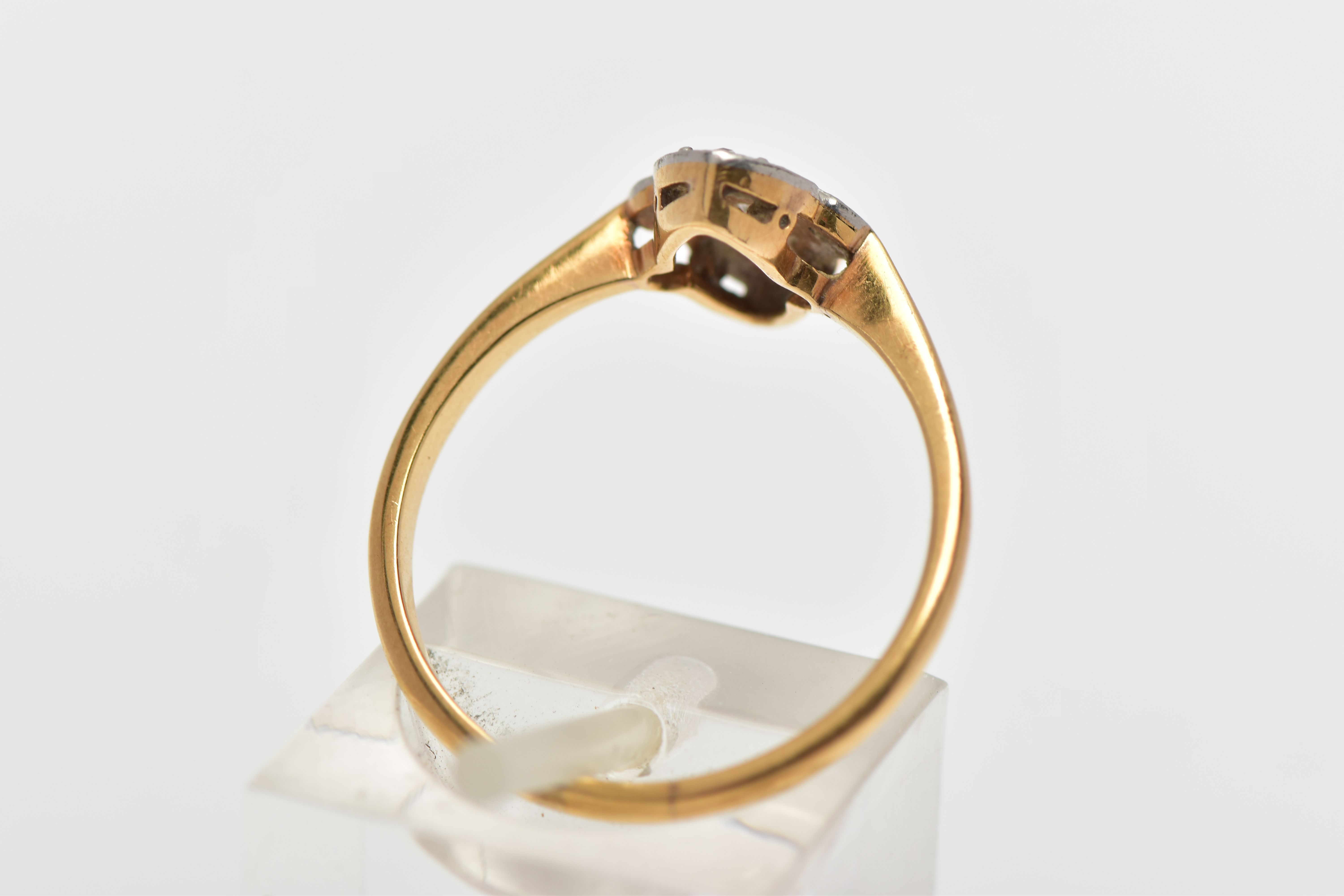 A YELLOW AND WHITE METAL DIAMOND DRESS RING, of openwork design the old and rose cut diamond panel - Image 3 of 4