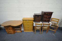 A PINE KIDNEY DRESSING TABLE, with curtain and glass top, width 114cm x depth 65cm x height 74cm,