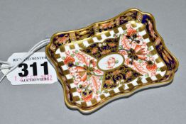 A ROYAL CROWN DERBY IMARI PIN DISH, of rectangular form, with wavy edge, red printed backstamp and