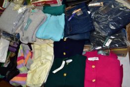 SIX BOXES OF ASSORTED CLOTHES to include over forty ladies assorted woollen and cashmere sweaters