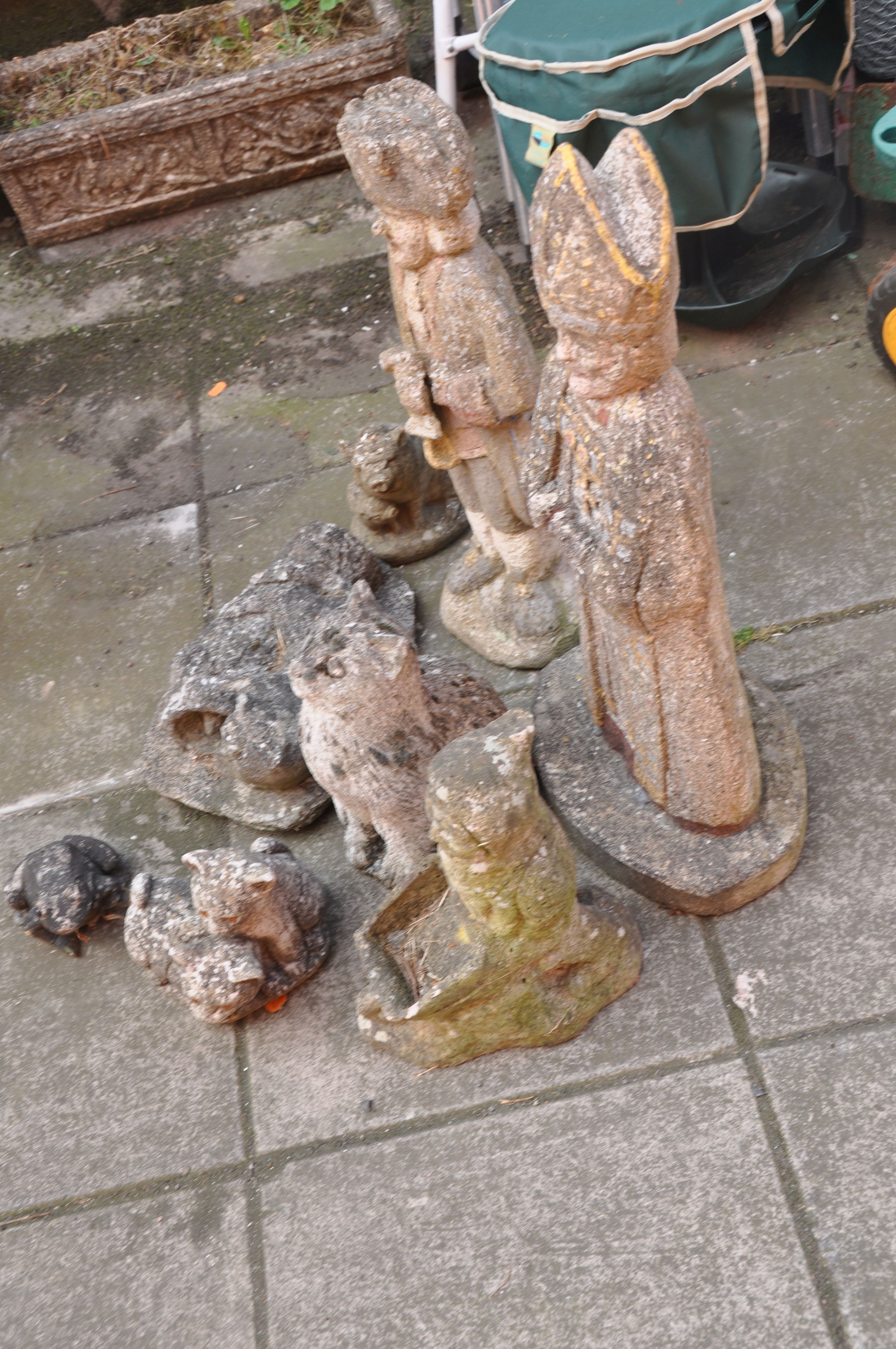 A SELECTION OF EIGHT COMPOSITE GARDEN FIGURES including a Bishop height 65cm, a town crier height - Image 2 of 3