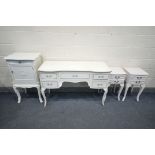 A SELECTION OF FRENCH PAINTED FURNITURE, to include a dressing table, width 122cm x depth 51cm x