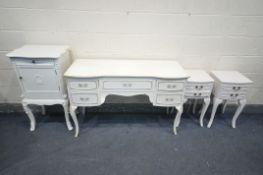 A SELECTION OF FRENCH PAINTED FURNITURE, to include a dressing table, width 122cm x depth 51cm x