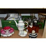 TWO BOXES OF CERAMICS AND ORNAMENTS, to include a Royal Grafton 'Sumatra' pattern coffee pot , two