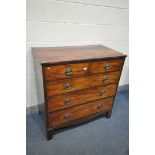 A GEORGIAN MAHOGANY STRAIGHT FRONT CHEST OF TWO SHORT OVER THREE LONG GRADUATED DRAWERS, width 101cm