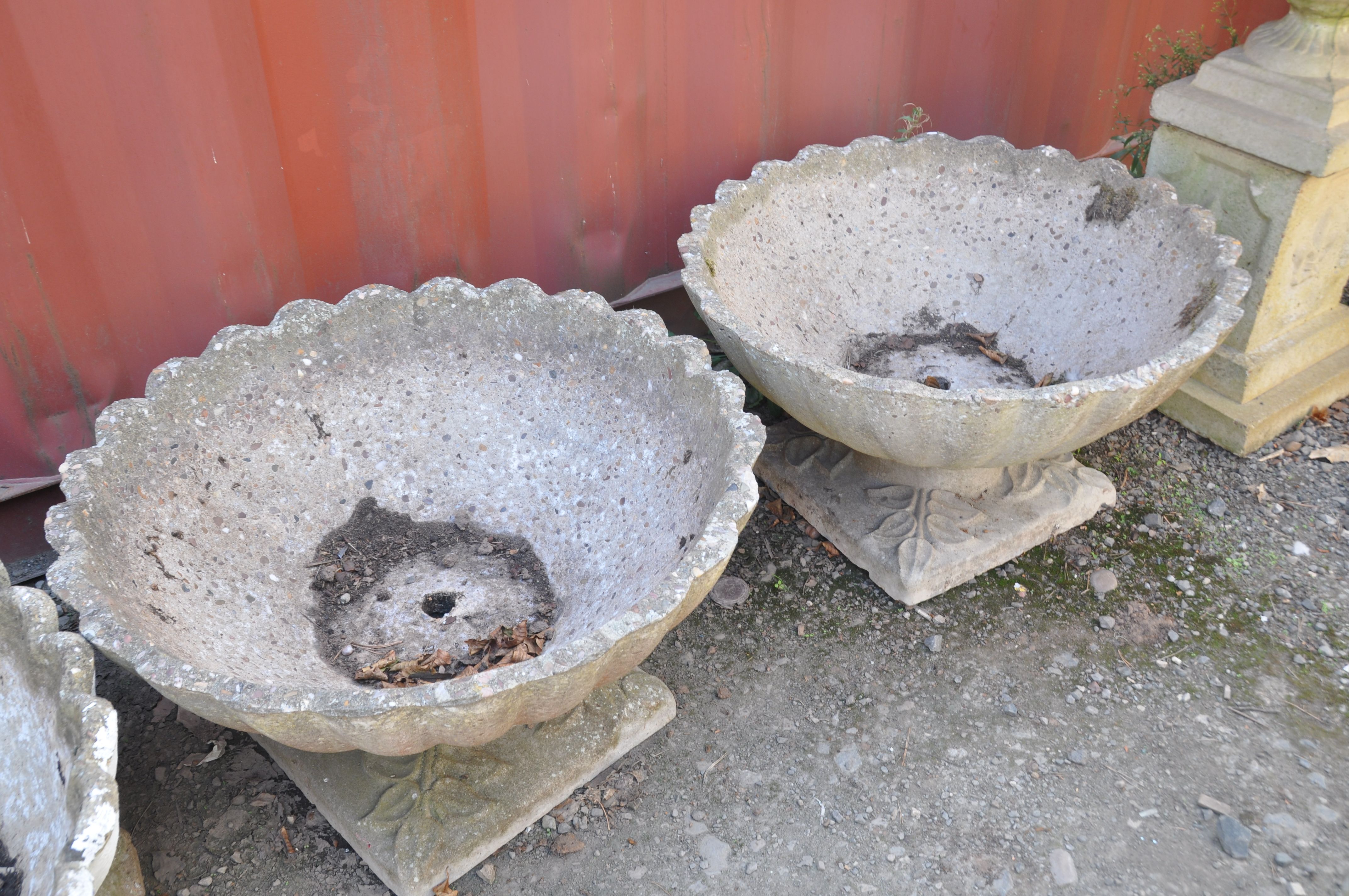 A PAIR OF COMPOSITE OYSTER SHELL GARDEN PLANTERS with shaped square bases, top is circular width and - Image 2 of 3