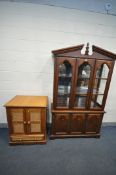 A MODERN MAHOGANY BOOKCASE, the top with two glazed doors, enclosing two glass shelves, base with