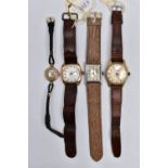 FOUR EARLY TO MID 20TH CENTURY WRISTWATCHES, to include a ladies 1920s wristwatch with rolled gold