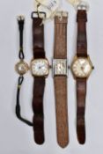 FOUR EARLY TO MID 20TH CENTURY WRISTWATCHES, to include a ladies 1920s wristwatch with rolled gold