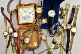 A SMITHS TRAVEL CLOCK, A SELECTION OF WRISTWATCHES AND JEWELLERY, to include a 'Smiths' travel clock