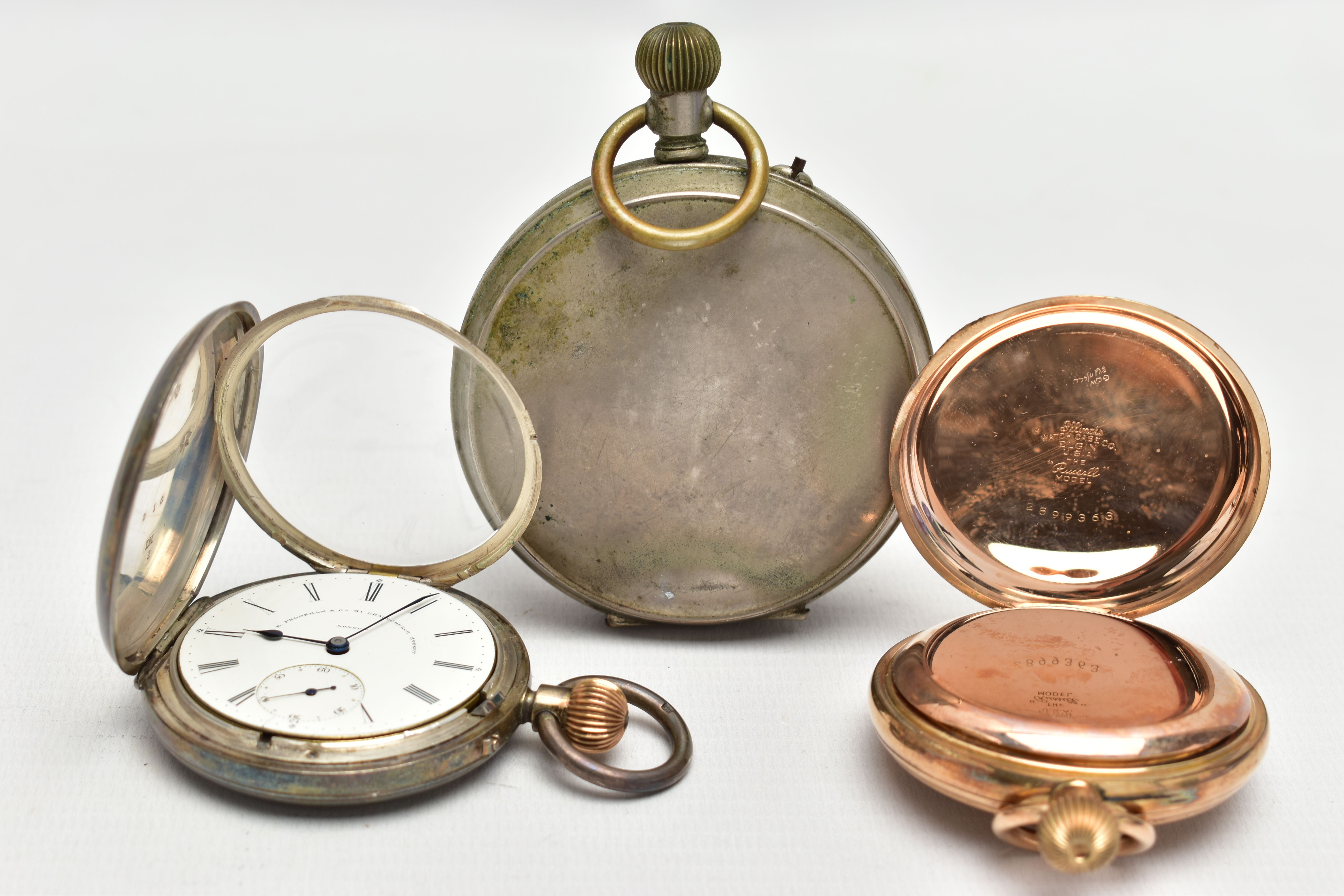 THREE EARLY 20TH CENTURY POCKET WATCHES, to include a gold plated pocket watch, inner case signed - Image 5 of 8