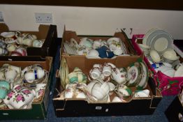 FIVE BOXES OF ASSORTED TEAWARES, to include fifteen pieces of Royal Albert 'Winter Cherry' printed