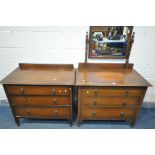 A 20TH CENTURY OAK DRESSING CHEST, with a single mirror, and three graduated drawers, width 62cm x