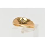 AN 18CT GOLD DIAMOND RING, designed as a star set old cut diamond, with tapered band, hallmarked