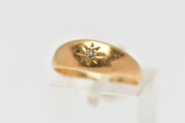 AN 18CT GOLD DIAMOND RING, designed as a star set old cut diamond, with tapered band, hallmarked