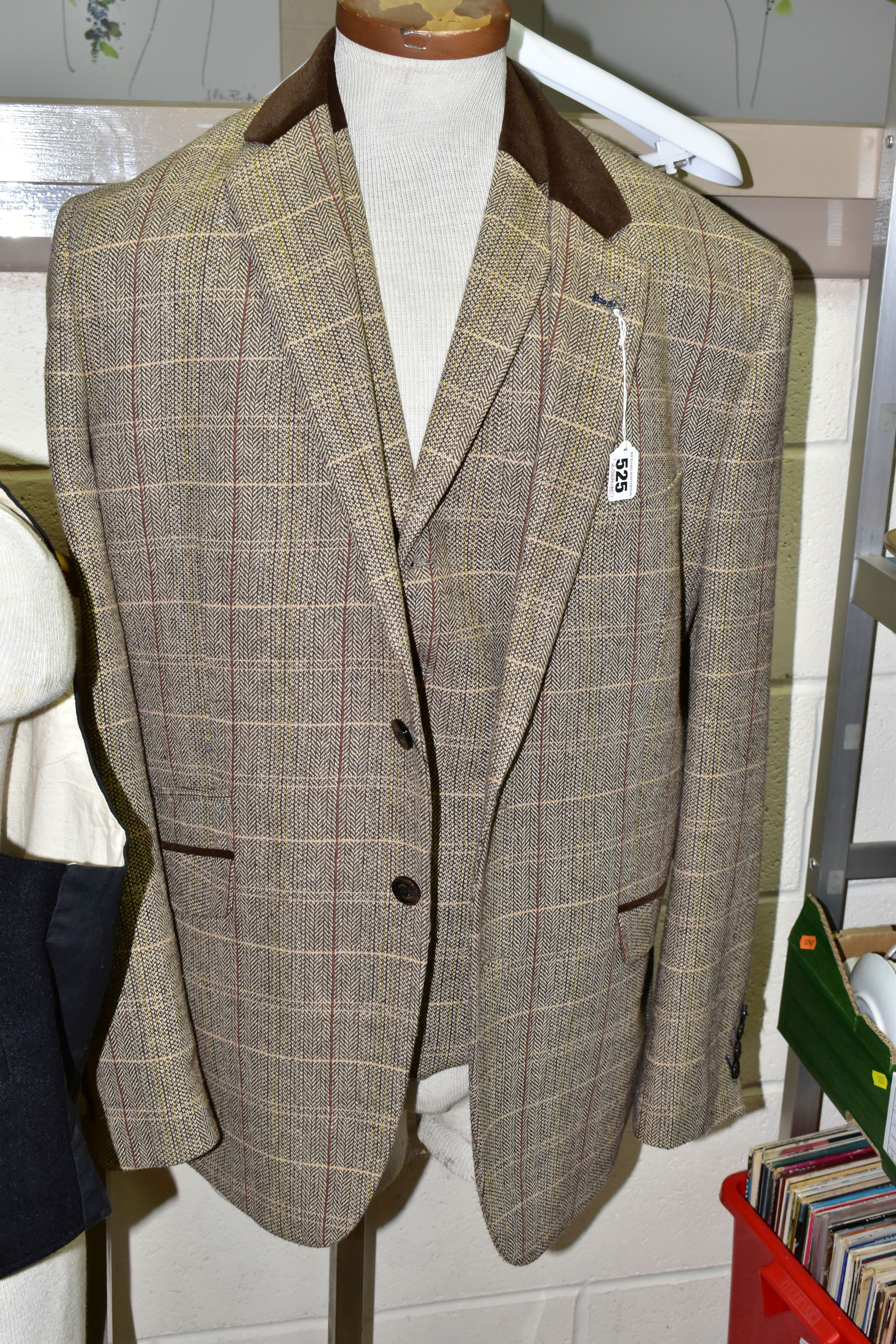 A HOUSE OF CAVANI THREE PIECE SUIT, comprising jacket, trousers and waist coat in a brown tweed-