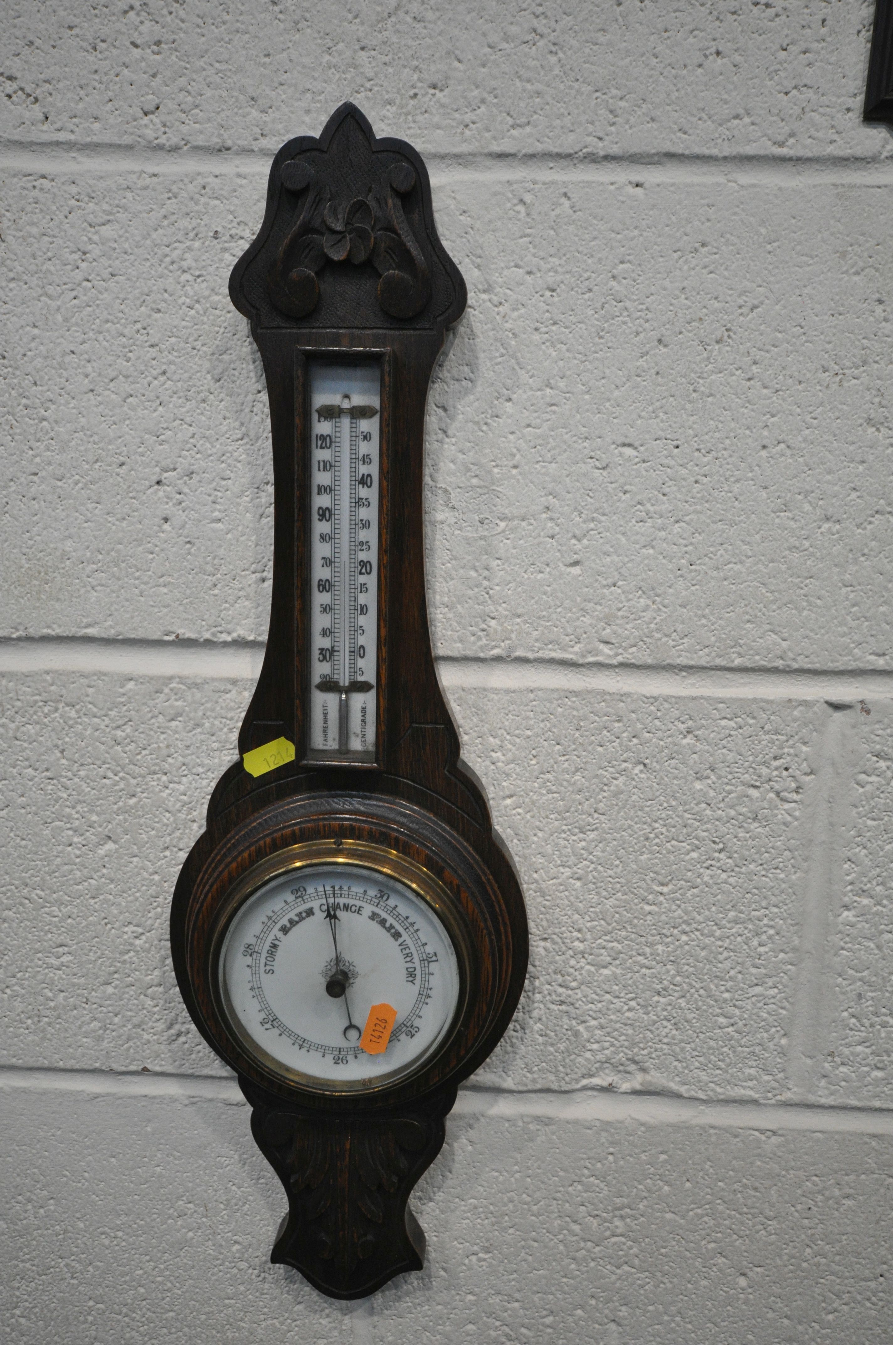A MODERN MAHOGANY HIGHLANDS 31 DAY WALL CLOCK (loose bottom) a circular aneroid barometer, another - Image 4 of 4