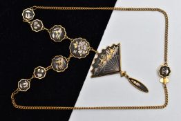 A JAPANESE DAMASCENE INLAID NECKLACE, comprising a series of inlaid scalloped panels depicting