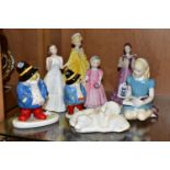 EIGHT ROYAL WORCESTER, COALPORT AND ROYAL DOULTON FIGURINES AND ANIMAL/CHARACTER FIGURES, comprising