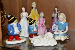 EIGHT ROYAL WORCESTER, COALPORT AND ROYAL DOULTON FIGURINES AND ANIMAL/CHARACTER FIGURES, comprising