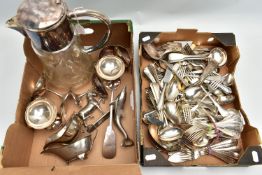 A BOX OF ASSORTED WHITE METAL ITEMS, to include a set of six white metal cocktail coupe, a glass and