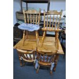 A PINE KITCHEN TABLE, length 122cm x depth 92cm x height 75cm, and four chairs (condition:-animal