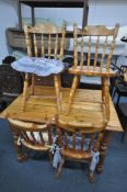 A PINE KITCHEN TABLE, length 122cm x depth 92cm x height 75cm, and four chairs (condition:-animal
