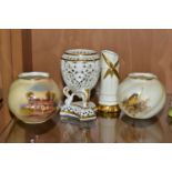 FOUR ROYAL WORCESTER AND GRAINGER & CO WORCESTER VASES, comprising two Grainger vases: a late