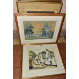 FIVE 20TH CENTURY WATERCOLOURS, comprising a view of Magdalen College, Oxford from the river,