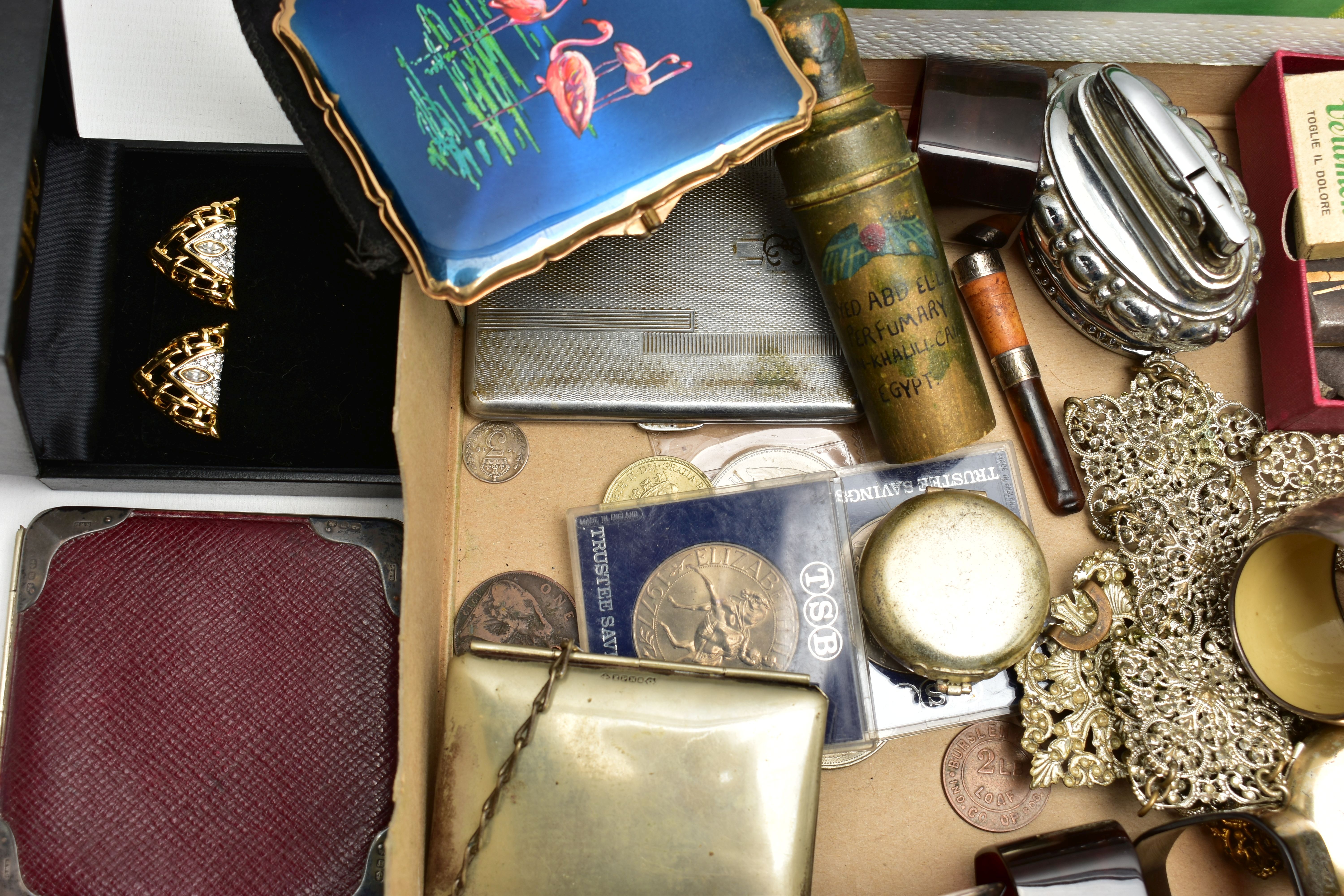 A BOX OF ASSORTED SILVER AND OTHER ITEMS, to include a silver napkin ring with machine turned - Image 5 of 5