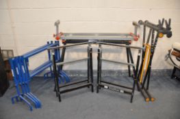 A SELECTION OF VARIOUS TOOL STANDS AND TRESTLES to include brands, Jcb, Sip, Workzone