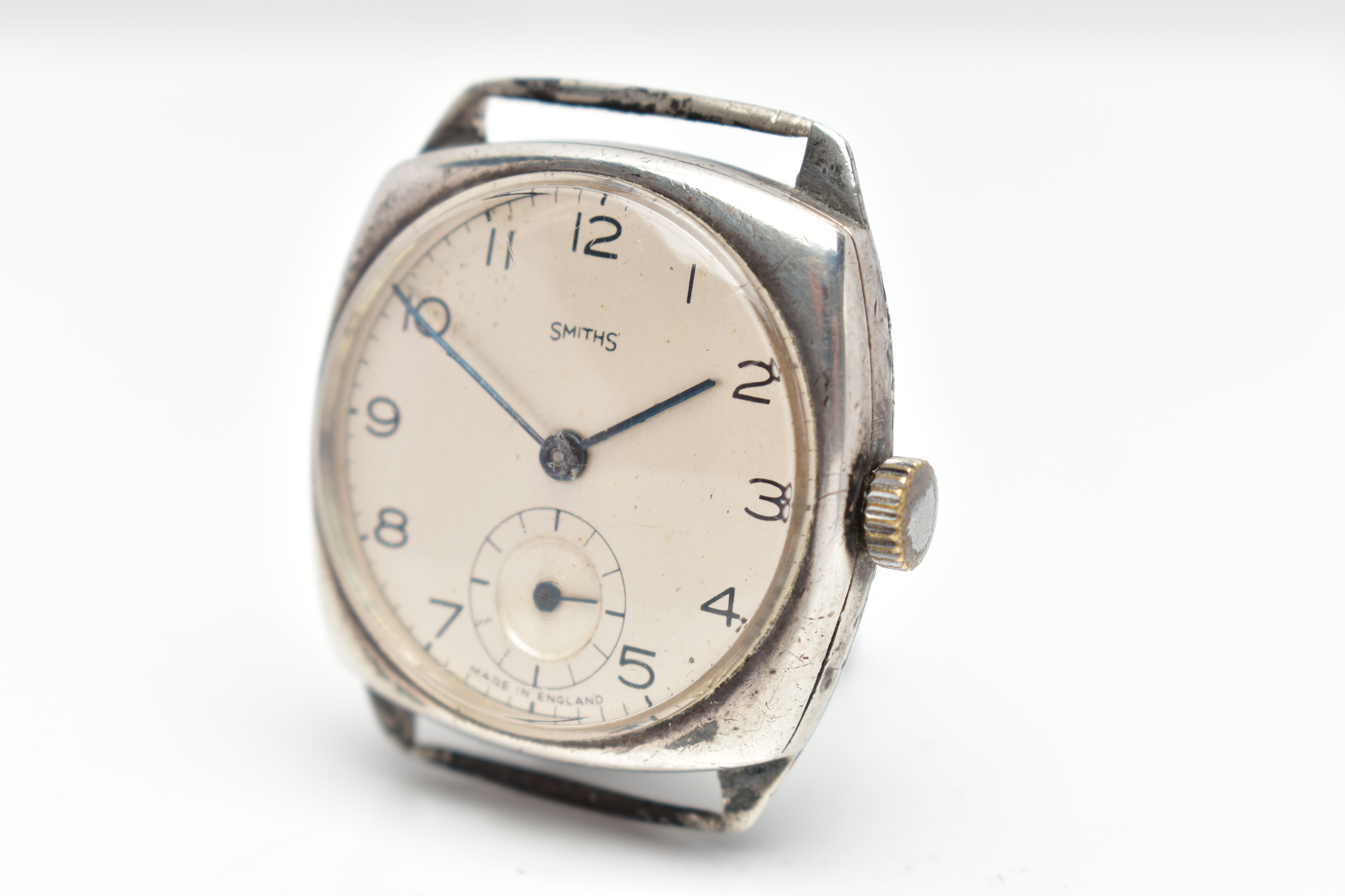 A WHITE METAL SMITHS WATCH HEAD, manual wind, cream colour dial, with Arabic hourly markers, - Image 5 of 6