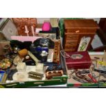 THREE BOXES OF ASSORTED SUNDRIES to include a collection of corkscrews, clay pipes, an ebony ink
